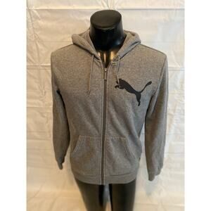 PUMA Unisex SMALL Gray Full Zip Hooded Fleece Jacket/Windbreaker W/ Pockets EUC